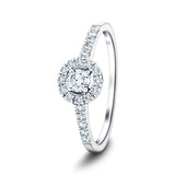 18k White Gold Halo Engagement Ring Side Stones 0.75ct G/SI Quality - All Diamond