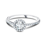 18k White Gold Halo Engagement Ring Side Stones 0.75ct G/SI Quality - All Diamond