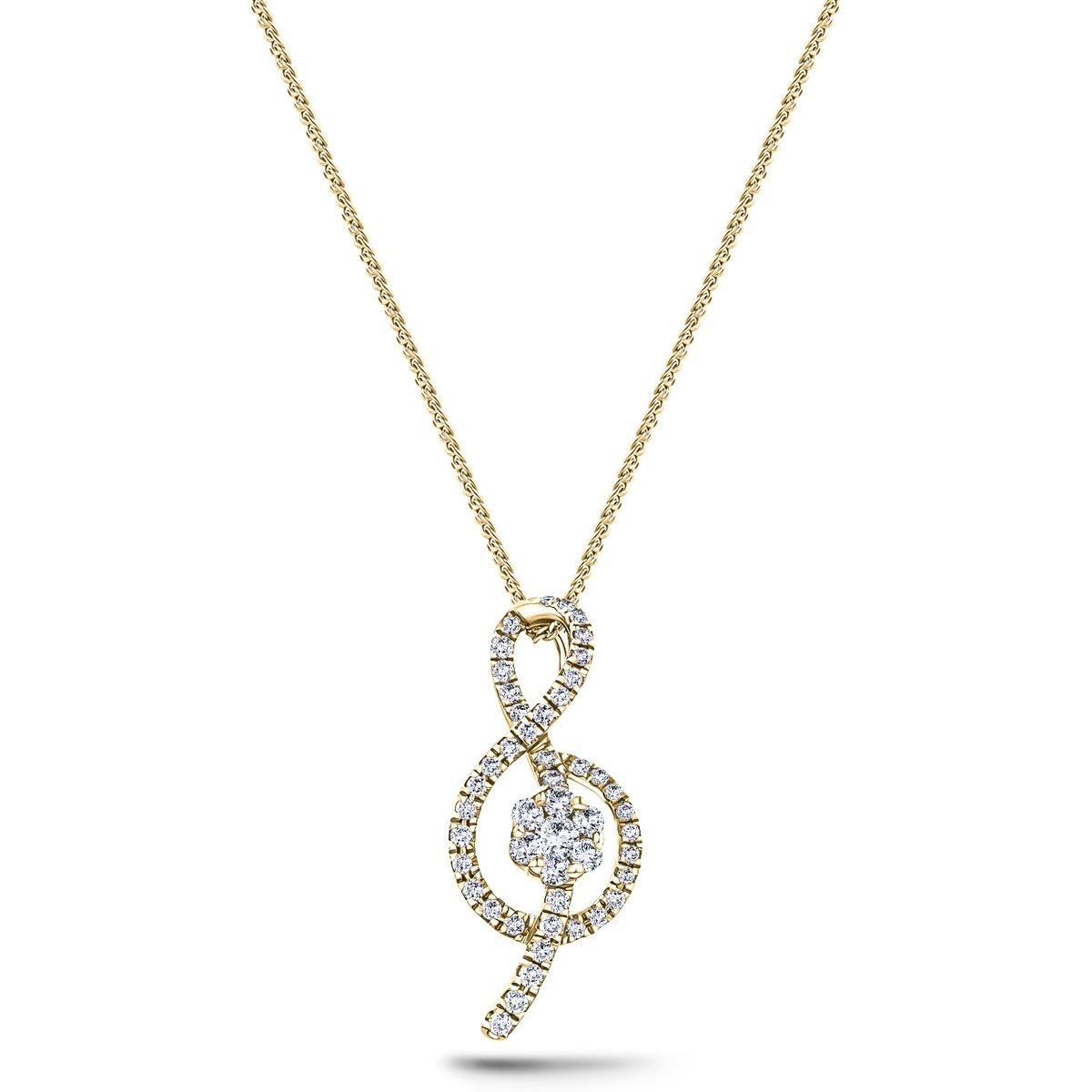 18K Yellow Gold 0.40ct Diamond Treble Clef Music Pendant Necklace - All Diamond