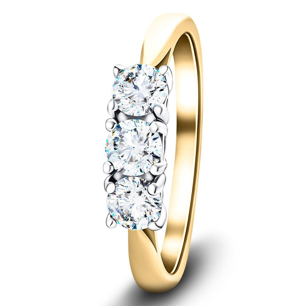 18k Yellow Gold 0.60ct G/SI Diamond Three Stone Ring - All Diamond