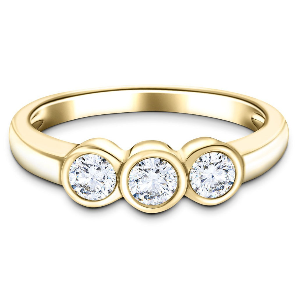 18k Yellow Gold 0.75ct G/SI Diamond Three Stone Bezel Set Ring - All Diamond