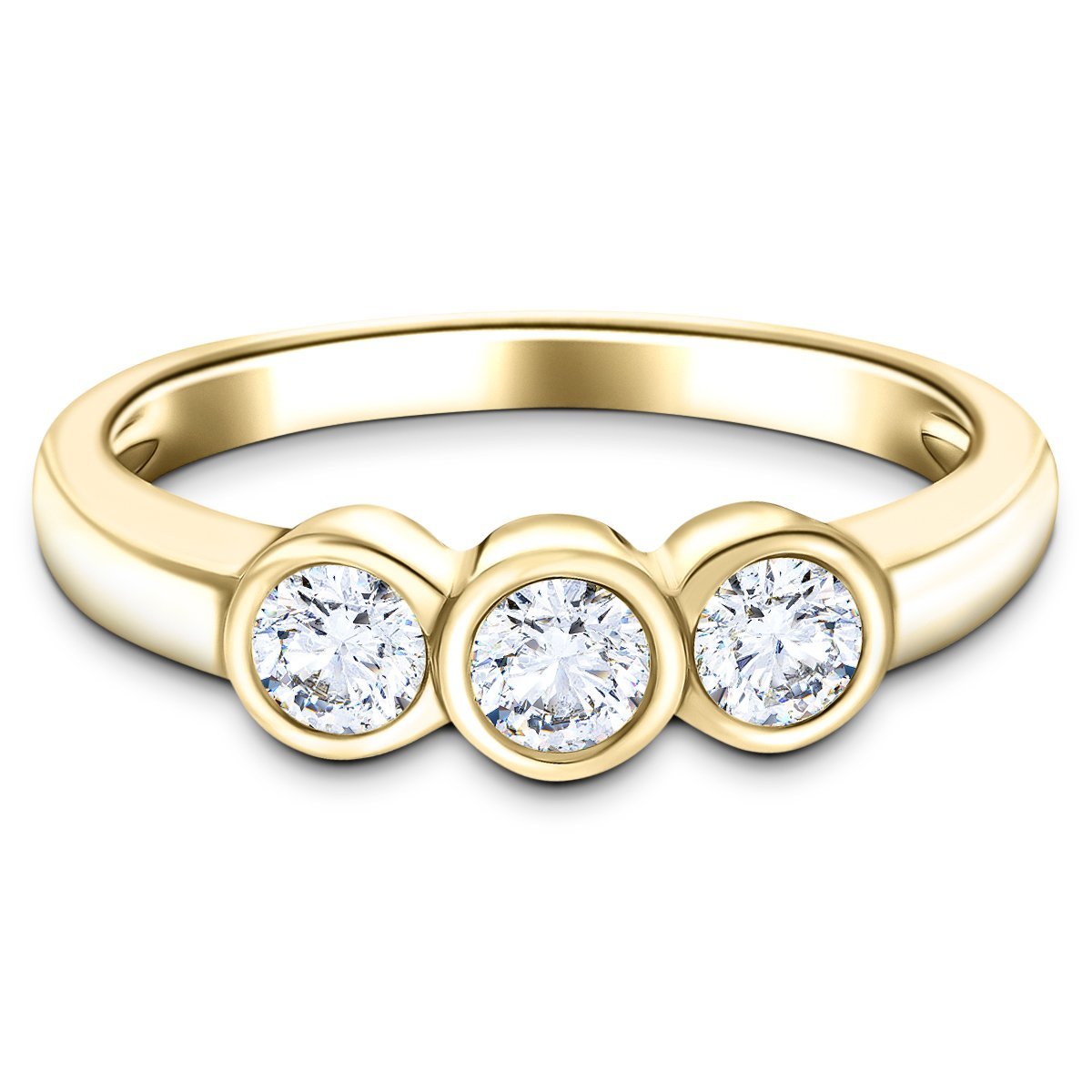 18k Yellow Gold 1.00ct G/SI Diamond Three Stone Bezel Set Ring - All Diamond