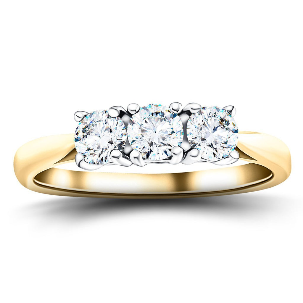 18k Yellow Gold 1.20ct G/SI Diamond Three Stone Ring - All Diamond