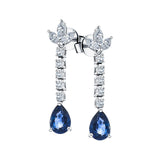 1.90ct Blue Sapphire & Diamond Drop Earrings in 18k White Gold - All Diamond