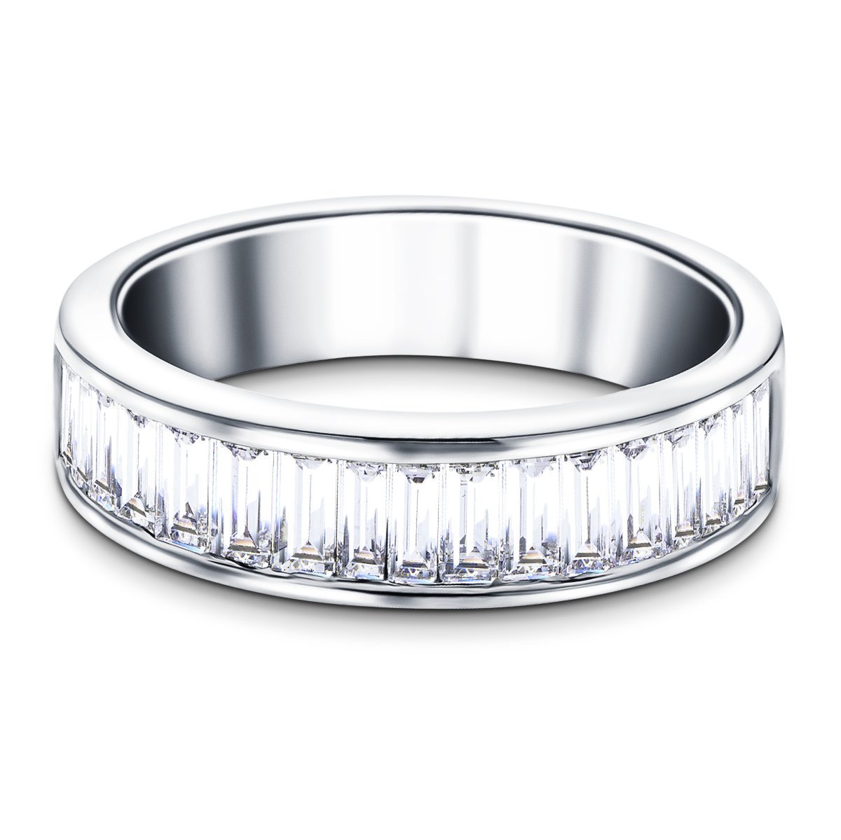 20 Baguette Diamonds Half Eternity Ring 2.00ct 18k White Gold 7.3mm - All Diamond