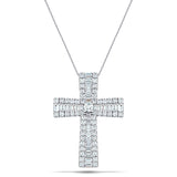 2.00ct Baguette and Round Cut Claw Set Diamond Cross in 9k White Gold - All Diamond