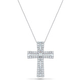 2.00ct Baguette and Round Cut Claw Set Diamond Cross in 9k White Gold - All Diamond