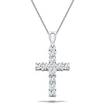 2.00ct Classic Claw Set Diamond Cross Pendant in 18K White Gold - All Diamond