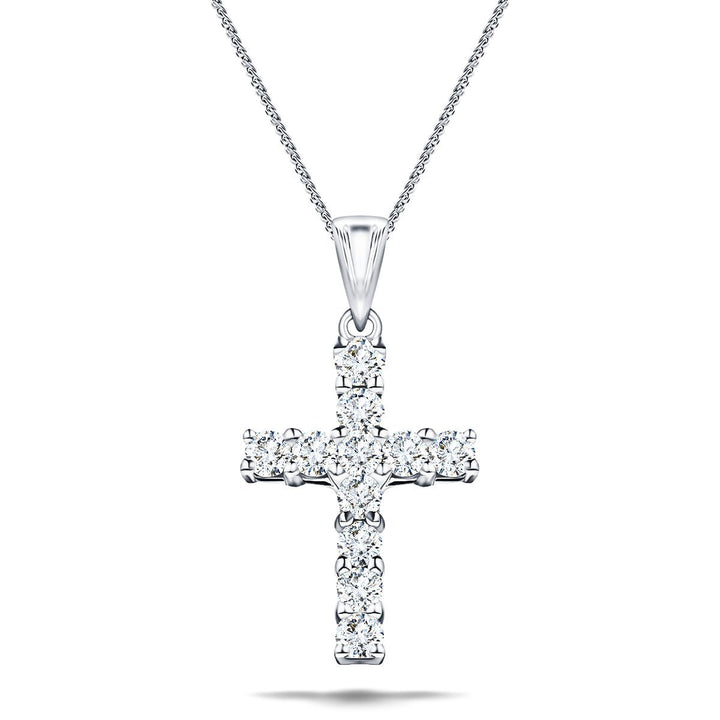 2.00ct Classic Claw Set Diamond Cross Pendant in 18K White Gold