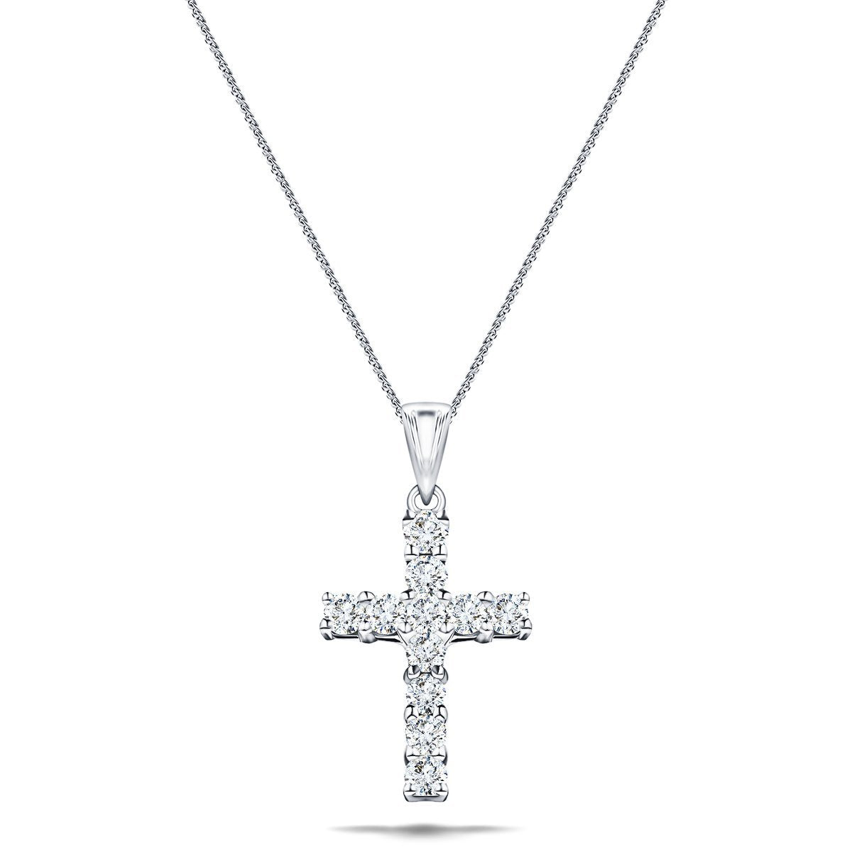 2.00ct Classic Claw Set Diamond Cross Pendant in 18K White Gold - All Diamond