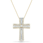 2.30ct Baguette & Round Cut Claw Set Diamond Cross in 18k Yellow Gold - All Diamond