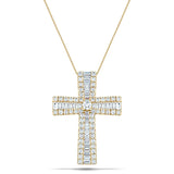2.30ct Baguette & Round Cut Claw Set Diamond Cross in 18k Yellow Gold - All Diamond