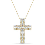 2.30ct Baguette & Round Cut Claw Set Diamond Cross in 18k Yellow Gold - All Diamond