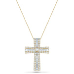 2.30ct Baguette & Round Cut Claw Set Diamond Cross in 18k Yellow Gold - All Diamond