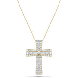 2.30ct Baguette & Round Cut Claw Set Diamond Cross in 18k Yellow Gold - All Diamond