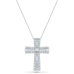 3.00ct Baguette and Round Cut Claw Set Diamond Cross in 18k White Gold - All Diamond