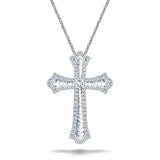 3.00ct Baguette & Round Claw Set Diamond Cross in 18k White Gold - All Diamond