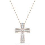 3.00ct Baguette & Round Cut Claw Set Diamond Cross in 18k Rose Gold - All Diamond