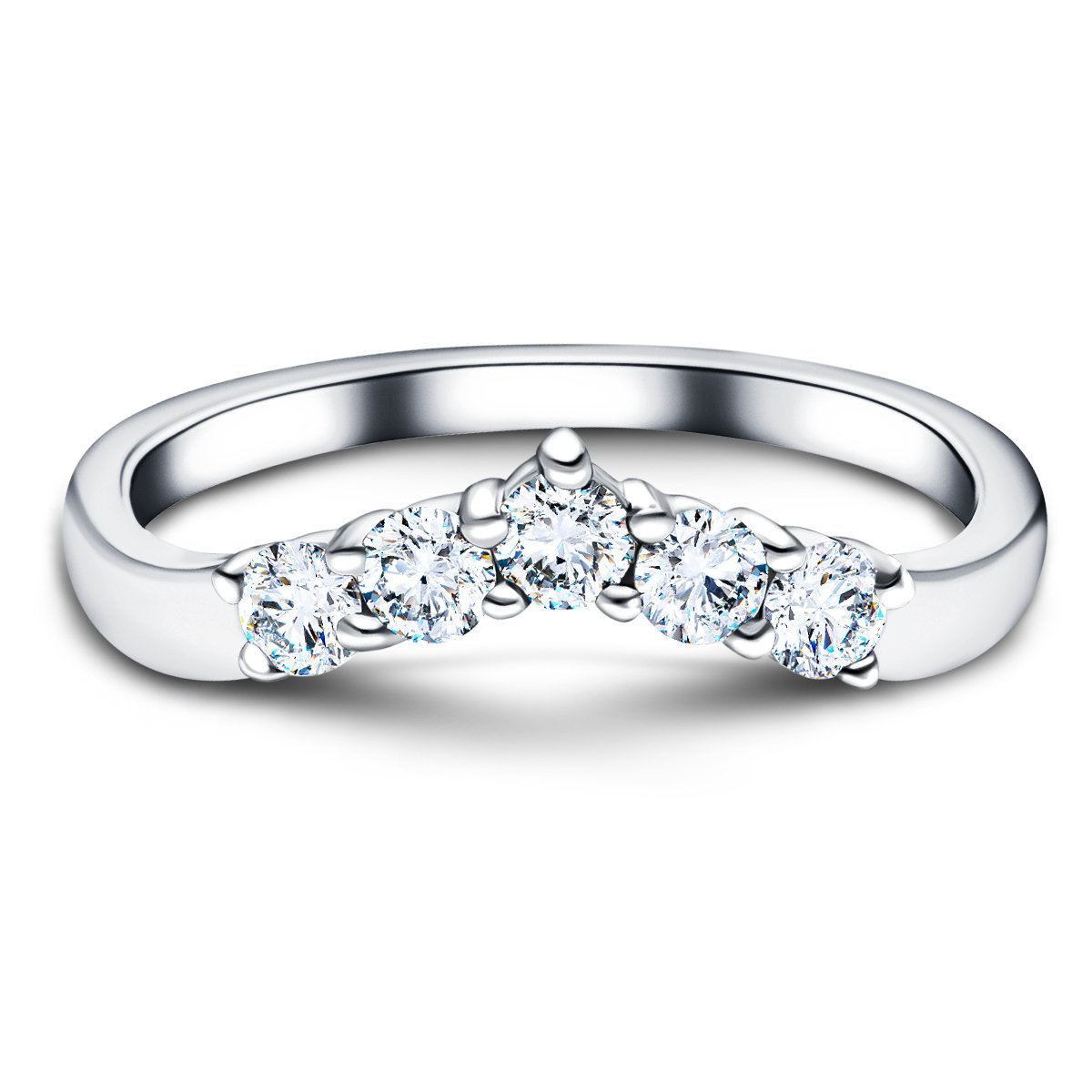 5 Stone Diamond Wishbone Ring 0.45ct G/SI Diamonds In 18k White Gold - All Diamond