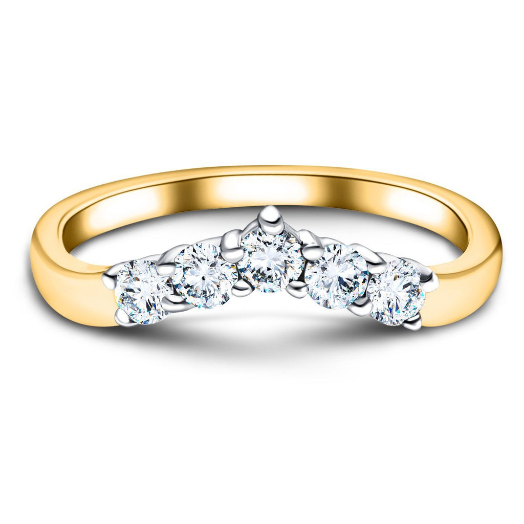 5 Stone Diamond Wishbone Ring 0.45ct G/SI Diamonds In 18k Yellow Gold - All Diamond