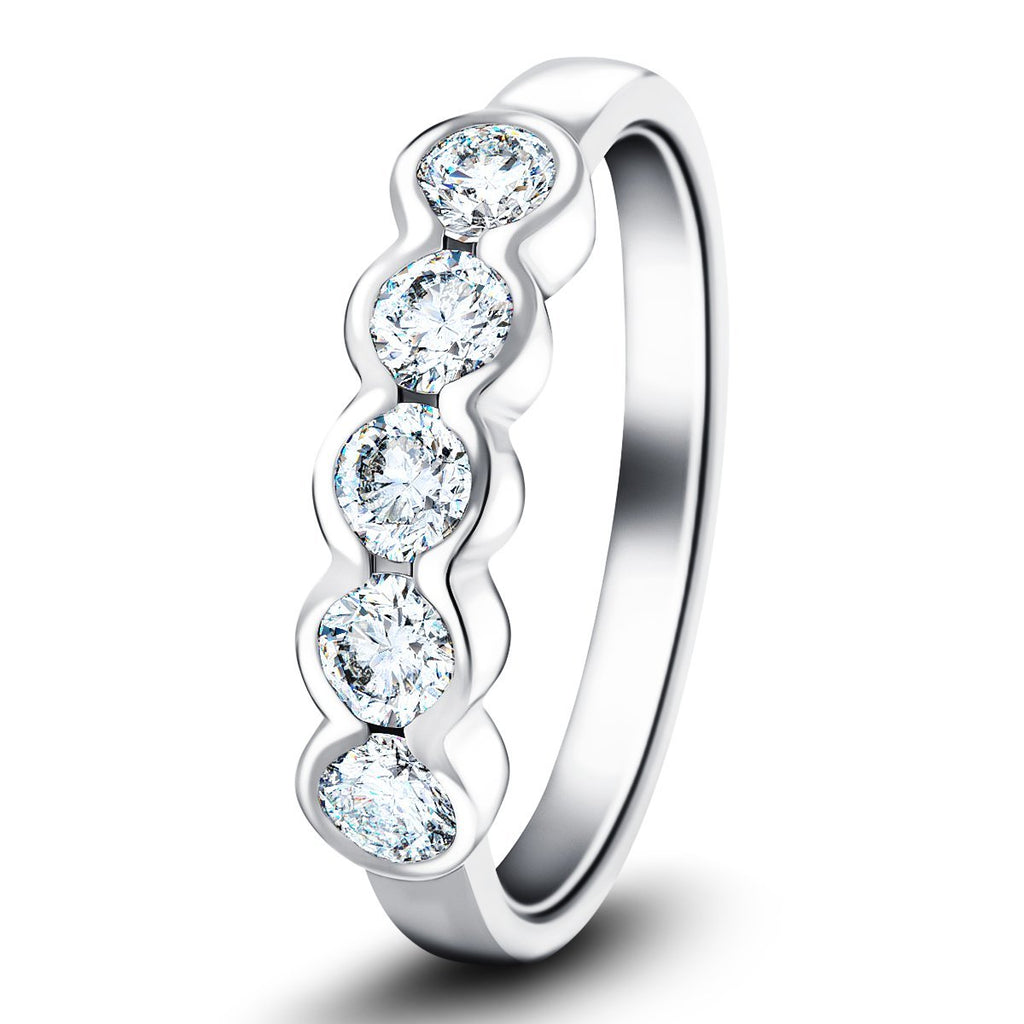 5 Stone Semi Bezel Set Diamond Ring 0.75ct G/SI in 18k White Gold - All Diamond