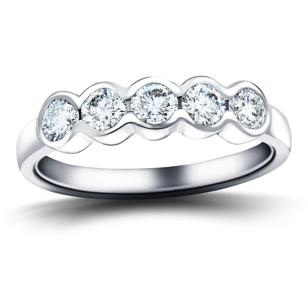 5 Stone Semi Bezel Set Diamond Ring 1.35ct G/SI in 18k White Gold - All Diamond