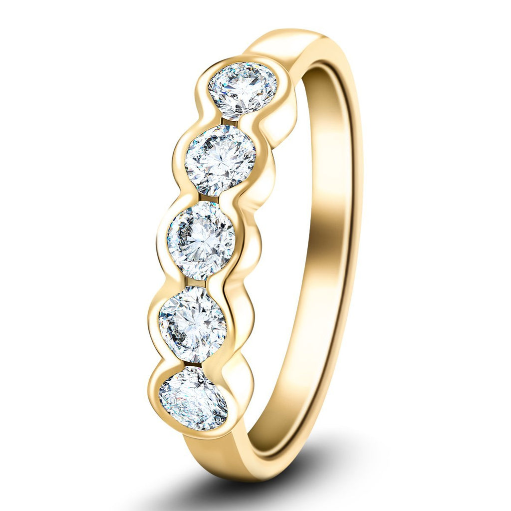 5 Stone Semi Bezel Set Diamond Ring 1.35ct G/SI in 18k Yellow Gold - All Diamond
