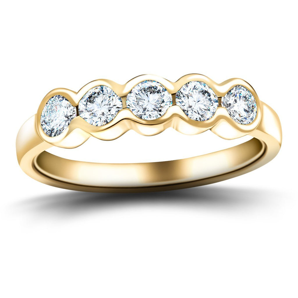 5 Stone Semi Bezel Set Diamond Ring 1.35ct G/SI in 18k Yellow Gold - All Diamond