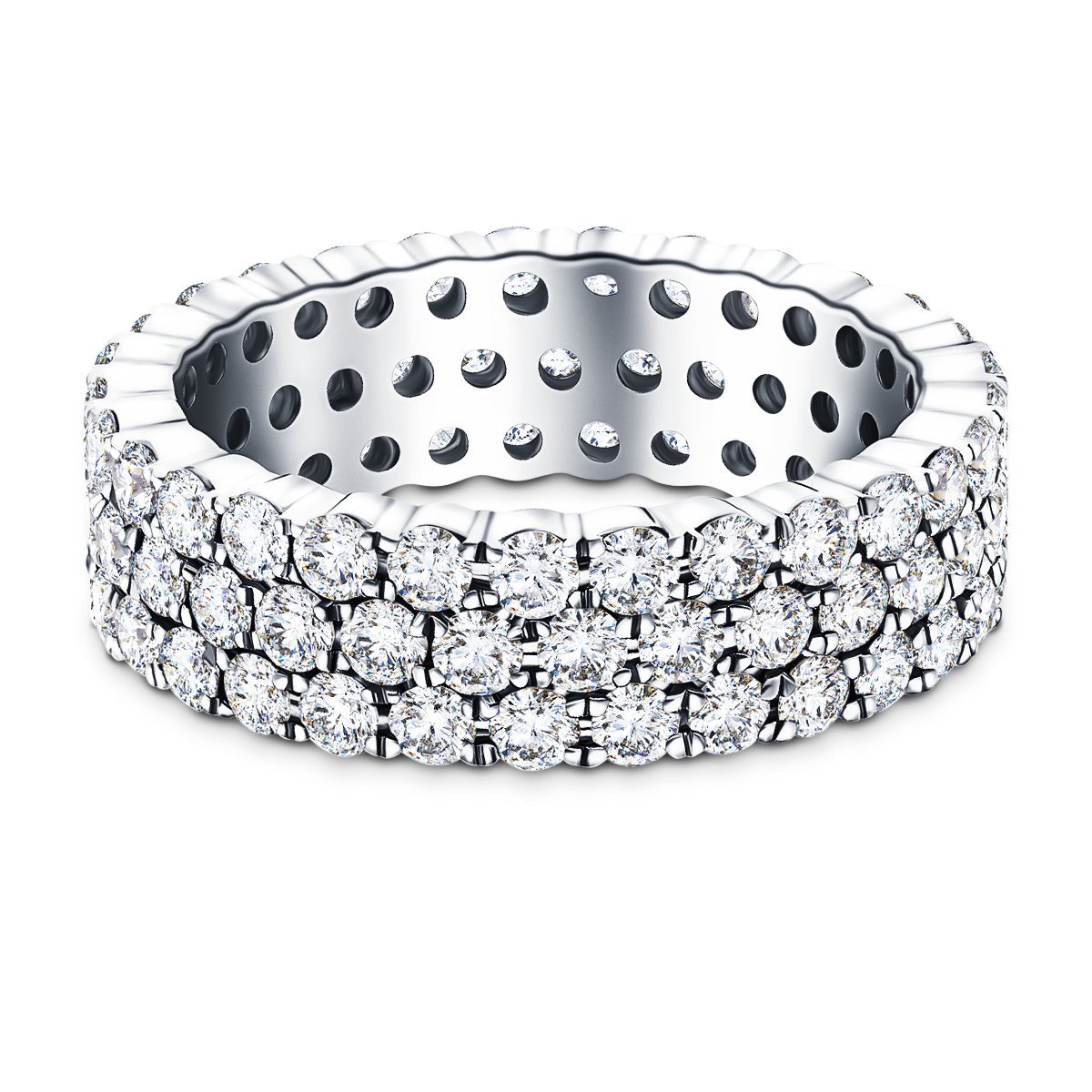 66 Stone Three Row Full Eternity Ring 6.00ct Diamond 18k White Gold - All Diamond