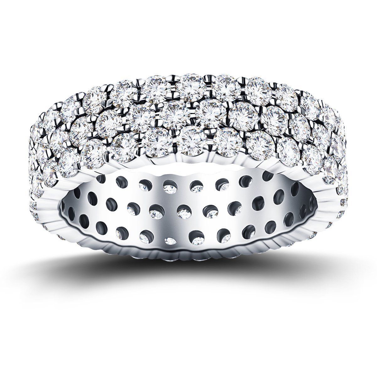 66 Stone Three Row Full Eternity Ring 6.00ct Diamond 18k White Gold - All Diamond