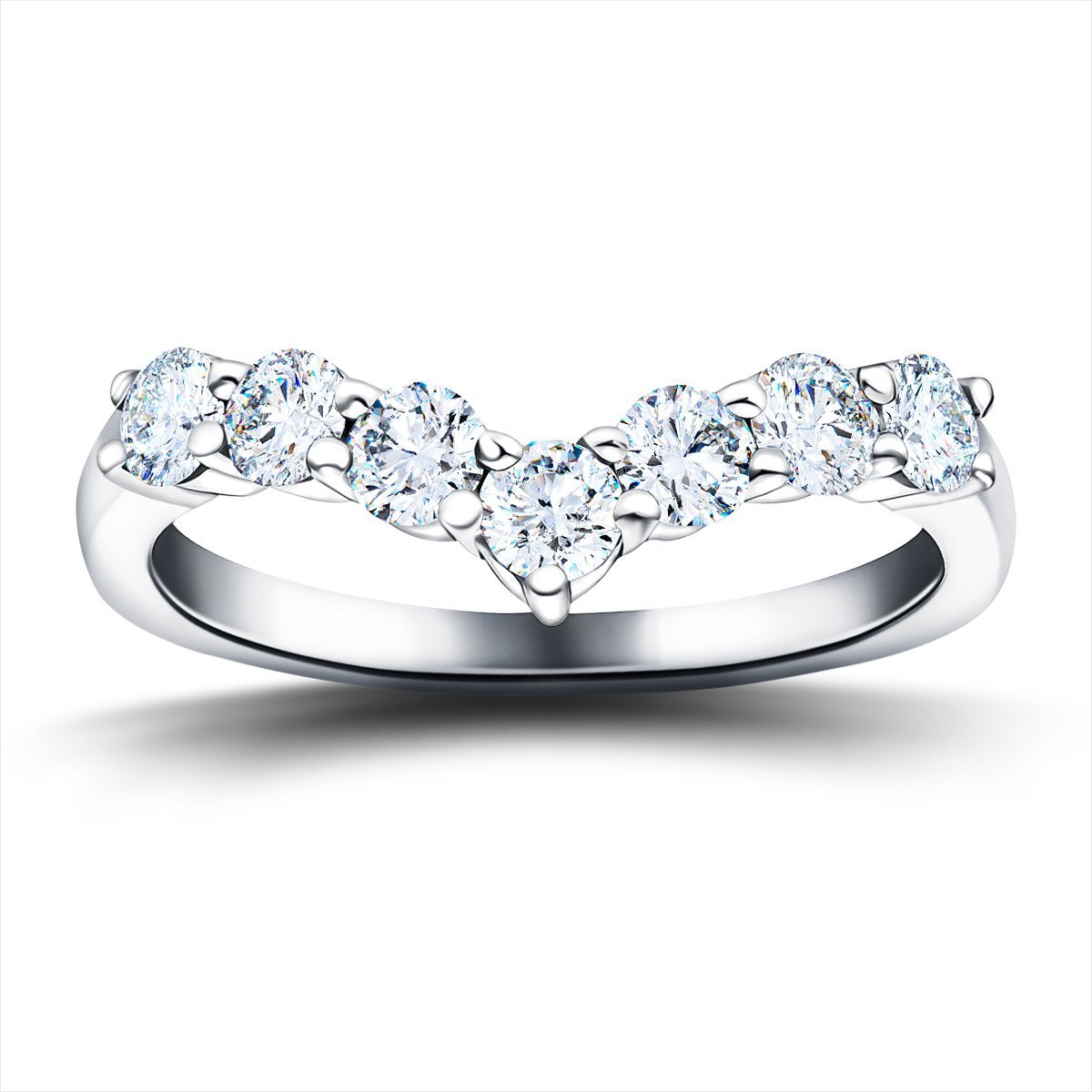 7 Stone Diamond Wishbone Ring 0.50ct G/SI Diamonds in 18k White Gold - All Diamond