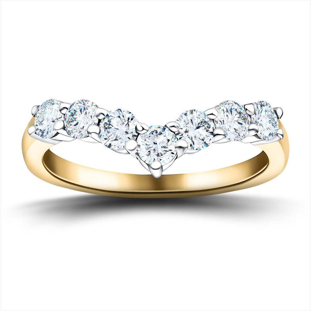 7 Stone Diamond Wishbone Ring 0.80ct G/SI Diamonds in 18k Yellow Gold - All Diamond