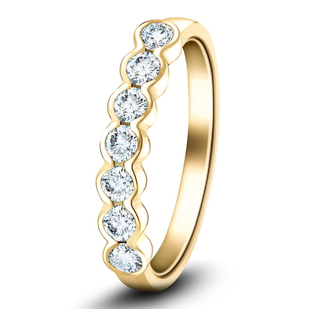 7 Stone Semi Bezel Set Diamond Ring 0.75ct G/SI in 18k Yellow Gold - All Diamond
