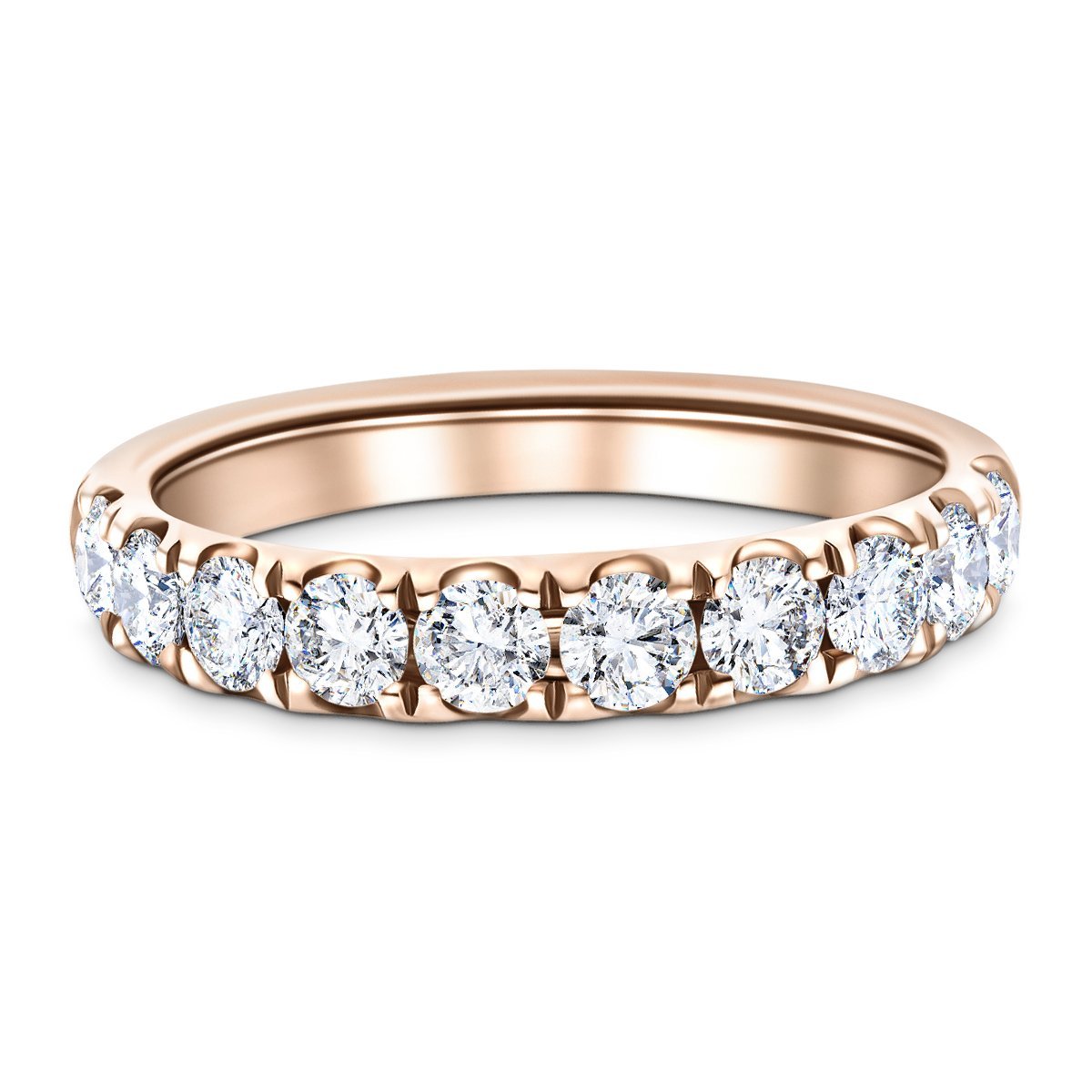 8 Stone Half Eternity Ring 1.50ct G/SI Diamonds in 18k Rose Gold - All Diamond