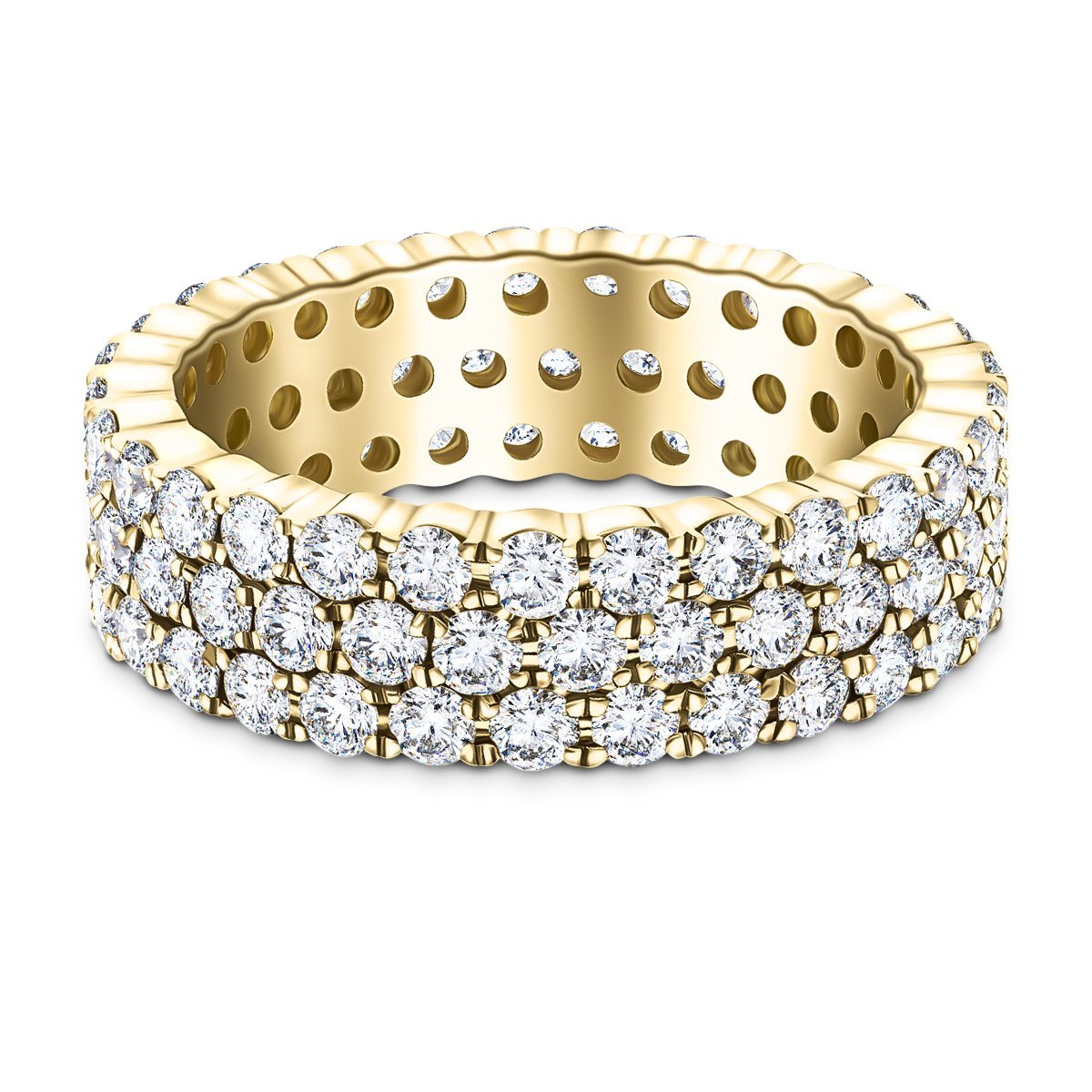 87 Stone Three Row Full Eternity Ring 3.00ct Diamond 18k Yellow Gold - All Diamond