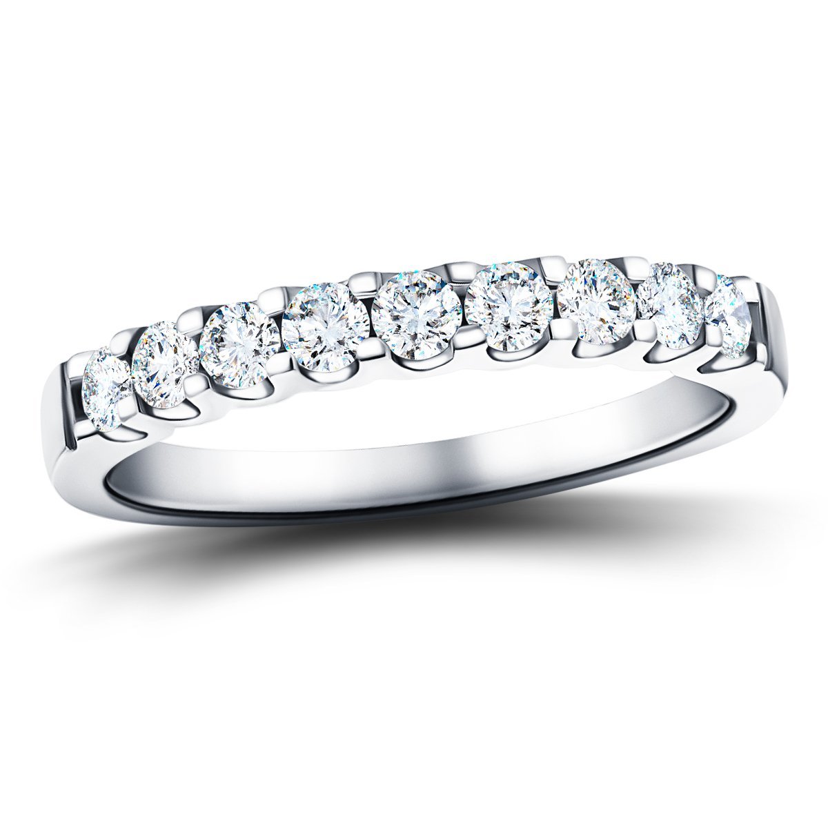 9 Stone Half Eternity Ring 0.50ct G/SI Diamonds in 18k White Gold 2.8mm - All Diamond