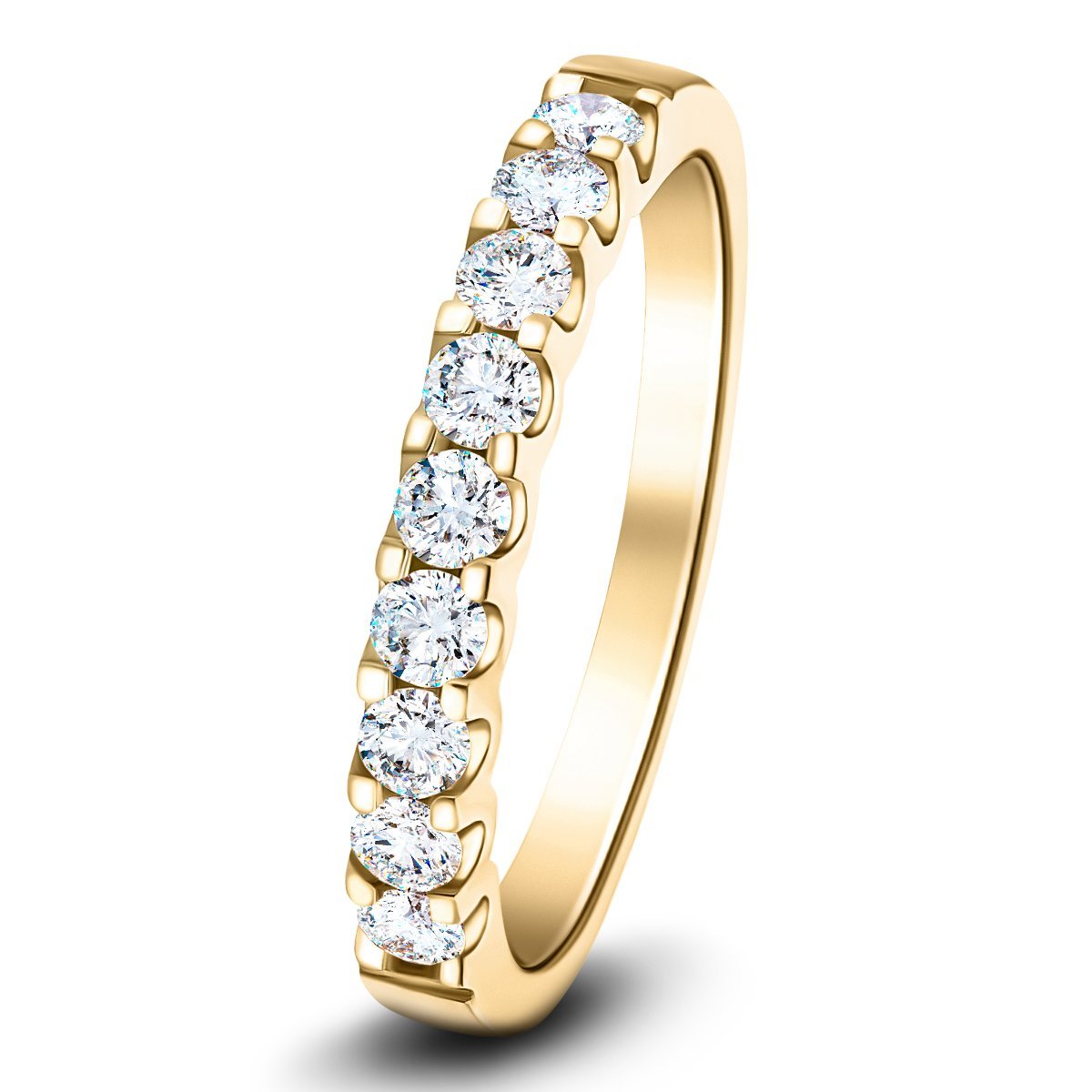 9 Stone Half Eternity Ring 0.50ct G/SI Diamonds in 18k Yellow Gold 2.8mm - All Diamond