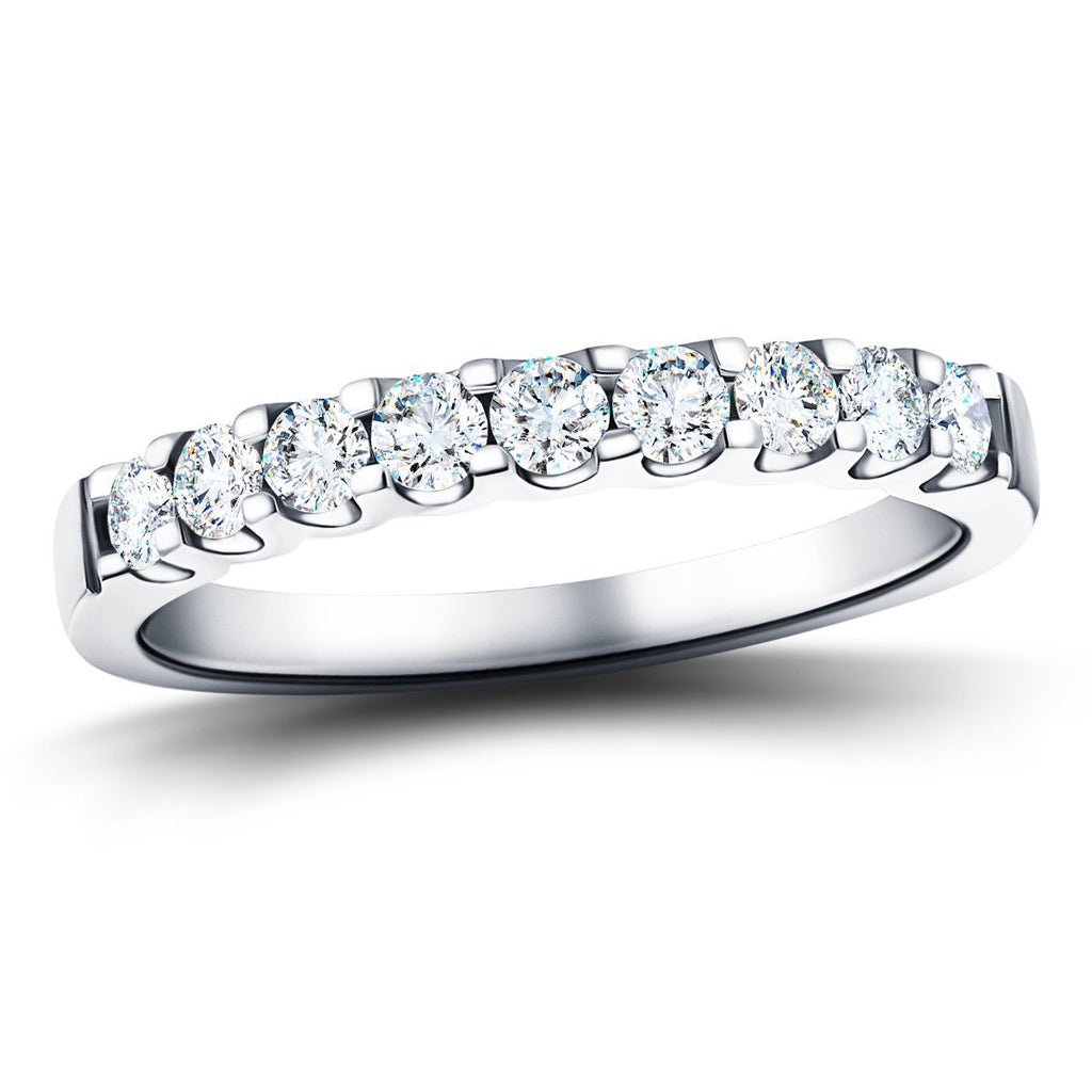 9 Stone Half Eternity Ring 0.80ct G/SI Diamonds in 18k White Gold 3.2mm - All Diamond