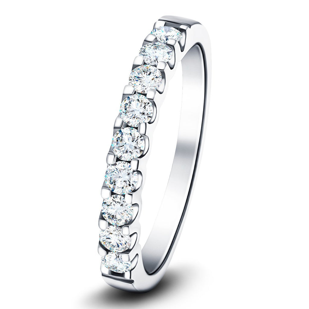 9 Stone Half Eternity Ring 0.80ct G/SI Diamonds in 18k White Gold 3.2mm - All Diamond