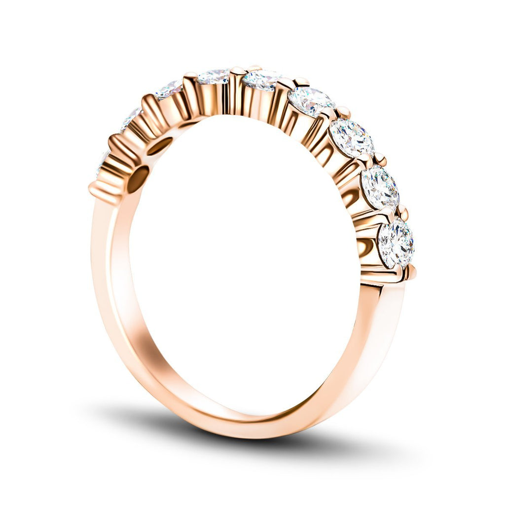 9 Stone Half Eternity Ring 1.00ct G/SI Diamonds in 18k Rose Gold 3.0mm - All Diamond
