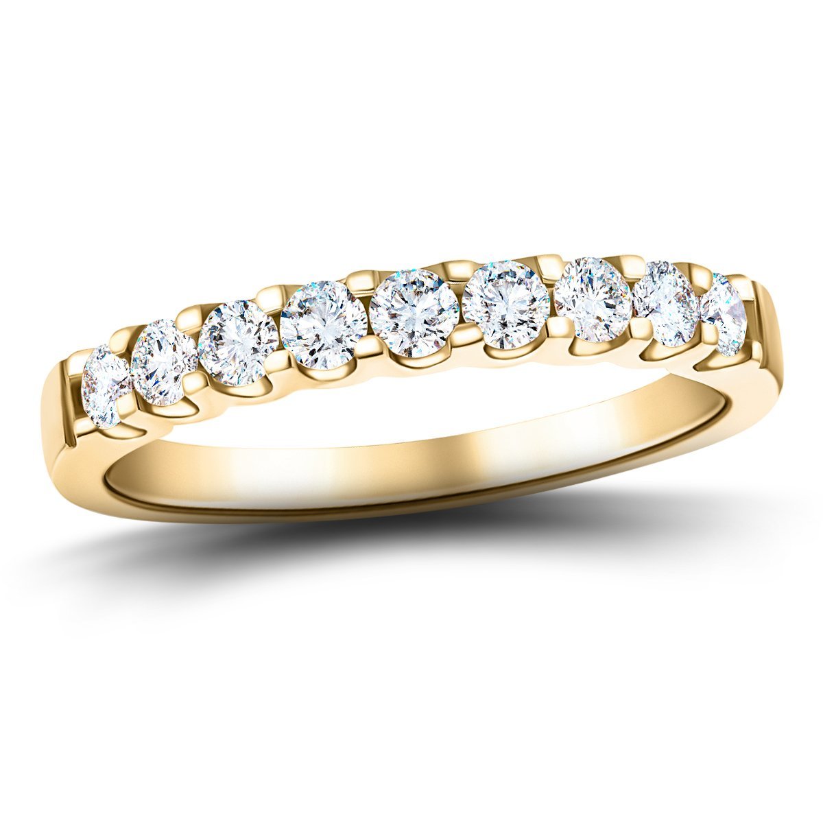 9 Stone Half Eternity Ring 1.00ct G/SI Diamonds in 18k Yellow Gold 3.5mm - All Diamond