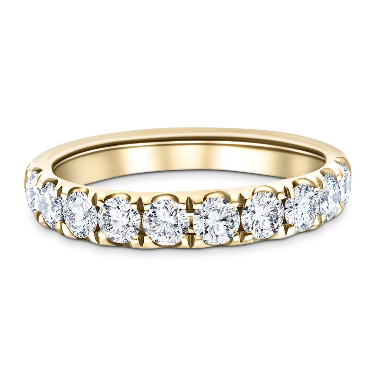 9 Stone Half Eternity Ring 1.35ct G/SI Diamonds in 18k Yellow Gold - All Diamond