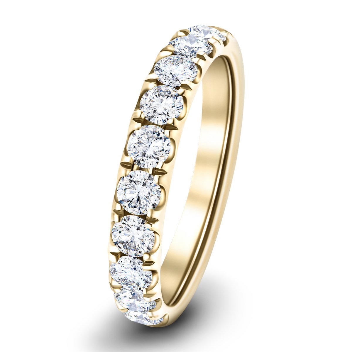 9 Stone Half Eternity Ring 1.35ct G/SI Diamonds in 18k Yellow Gold - All Diamond