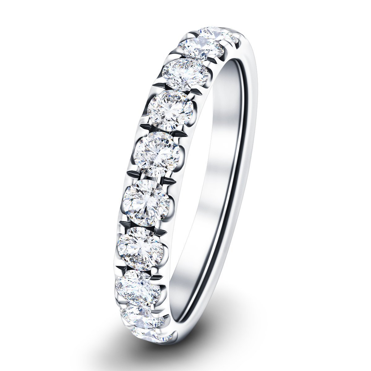 9 Stone Half Eternity Ring 1.35ct G/SI Diamonds in Platinum - All Diamond