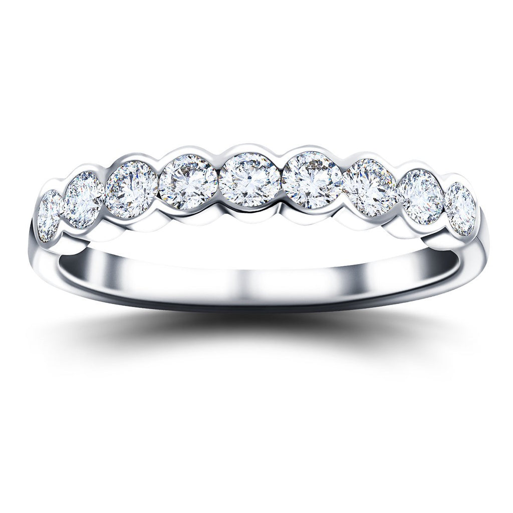 9 Stone Semi Bezel Set Diamond Ring 0.60ct G/SI In 18k White Gold - All Diamond