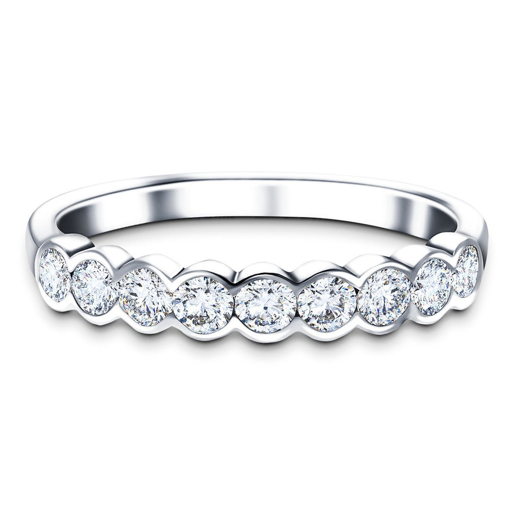 9 Stone Semi Bezel Set Diamond Ring 0.60ct G/SI In 18k White Gold - All Diamond