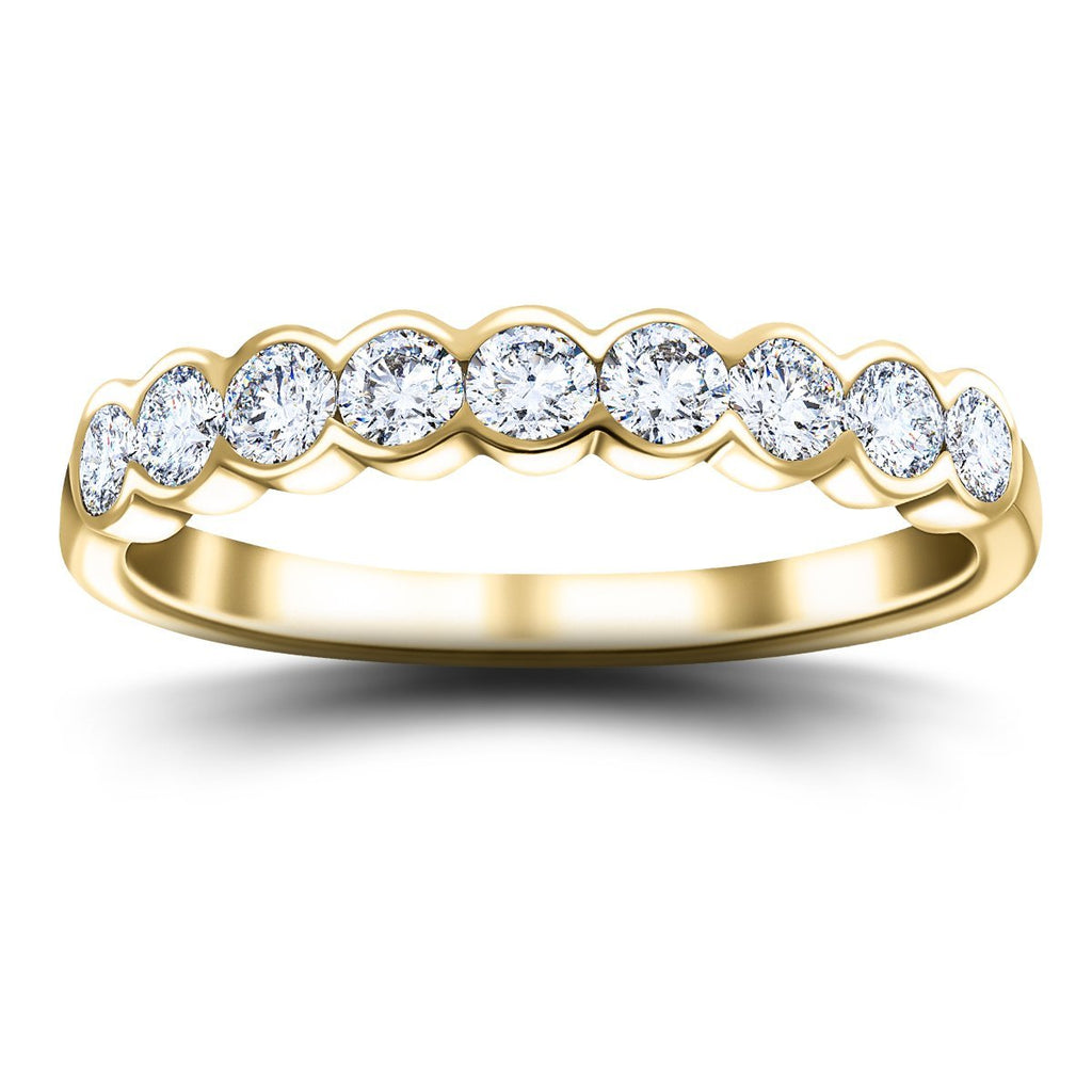 9 Stone Semi Bezel Set Diamond Ring 0.60ct G/SI In 18k Yellow Gold - All Diamond