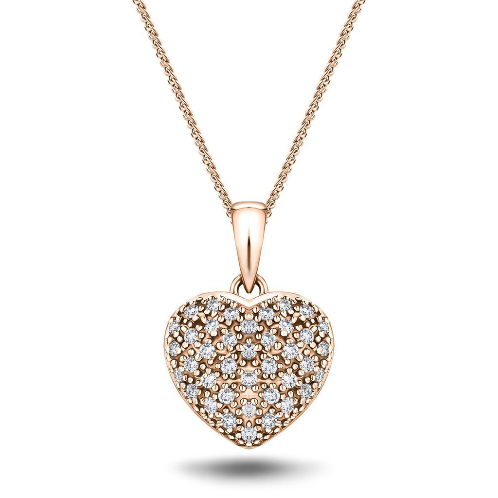 9K Rose Gold 0.20ct Diamond Heart Pendant - All Diamond