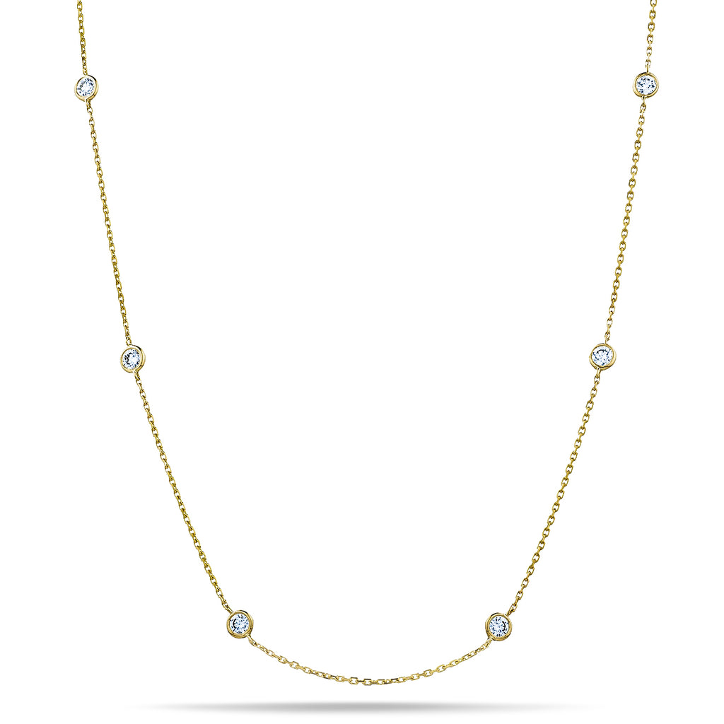 Round Diamond Chain Necklace 4.40ct G/SI 18k Yellow Gold 42"