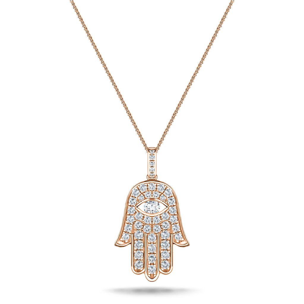 0.60ct Diamond and 18K Rose Gold 'Evil Eye' Hamsa Pendant Necklace